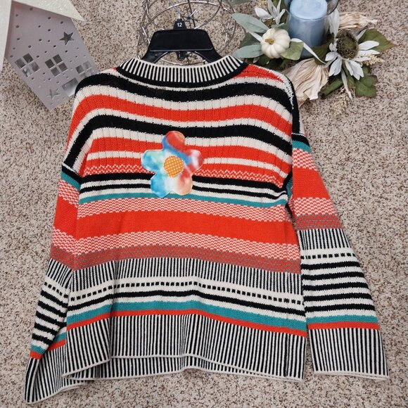 3582 S?M Promesa Upcycled Sweater in Orange and Black Pattern. - Picture 3 of 5